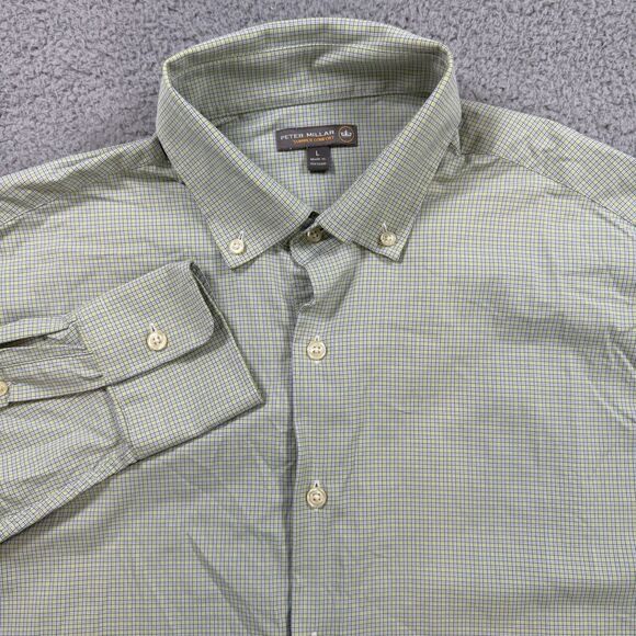 Peter Millar Shirt Mens L Green Summer Comfort Long Sleeve Button Down Nylon - Picture 1 of 9